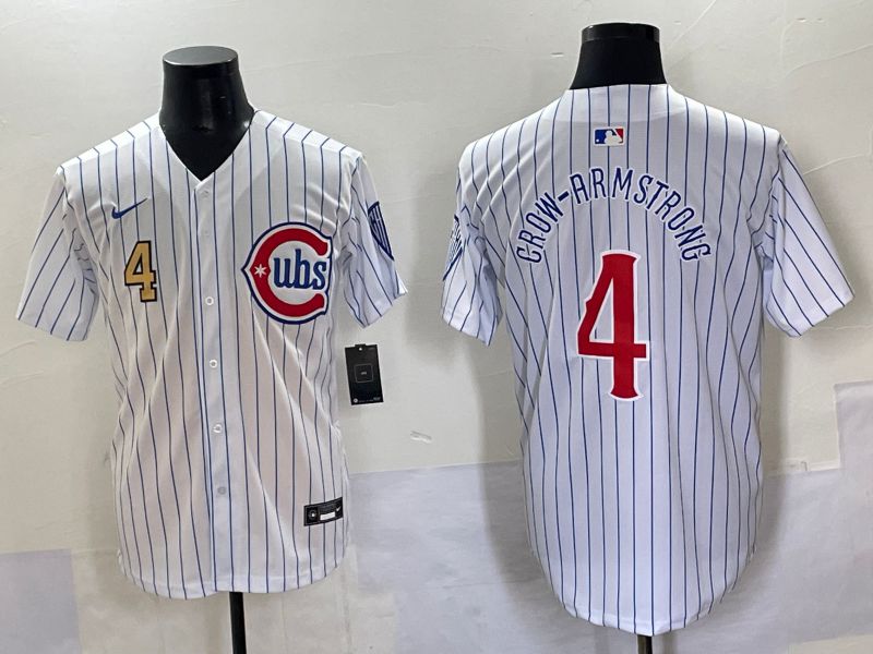 Men 2025 Chicago Cubs #4 Crow-Armstrong White Stripe Fashion Nike MLB Jersey style 7035->chicago cubs->MLB Jersey